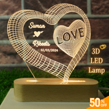 3D Illusion Lamp - Heart Shape with Names (1 Heart)