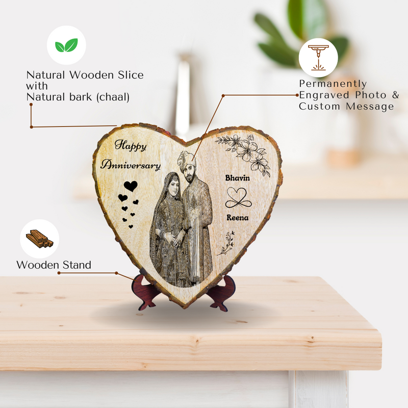 Customized Heart Shaped Wooden Slices with Natural Bark