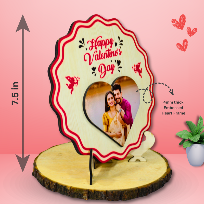 Table Top Round Wooden Photo Gift for Your Loved One | Personalized Desk Decor | WonderGifts.in