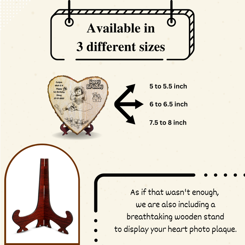 Customised Heart Shaped Wooden Slices with Natural Bark (Chaal)