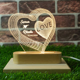 3D Illusion Lamp - Heart Shape with Names (1 Heart)