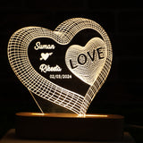 3D Illusion Lamp - Heart Shape with Names (1 Heart)